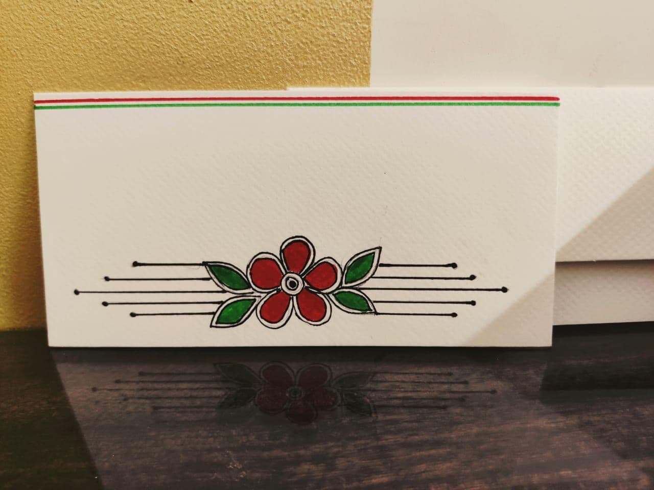 Hand-Painted Red Floral & Leaf Gift Envelope  –  (Set Of 5)