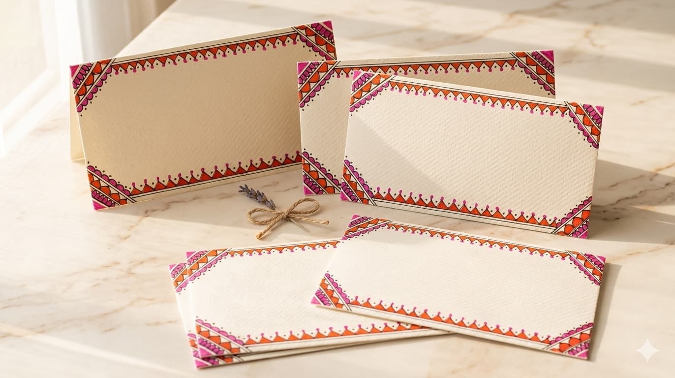 Hand-Painted Pink & Orange Tribal Border Gift Envelope – )Set of 5)