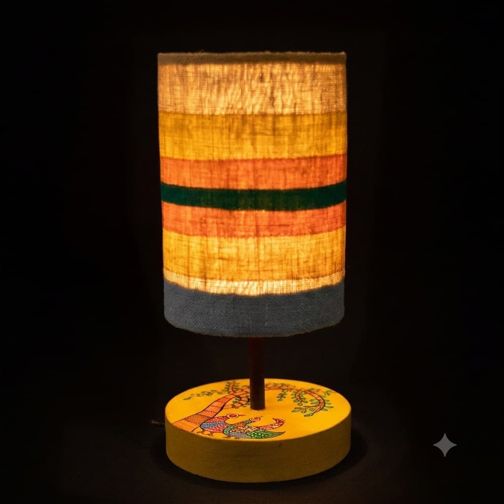 Gond Art Bedside Lamp – Hand-Painted Wooden Base