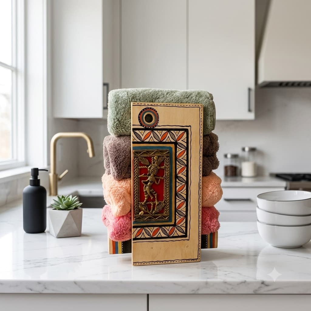 Wooden Hand Towel Holder With Brass Dhokra Work – Bastar Chhattisgarh Handicraft
