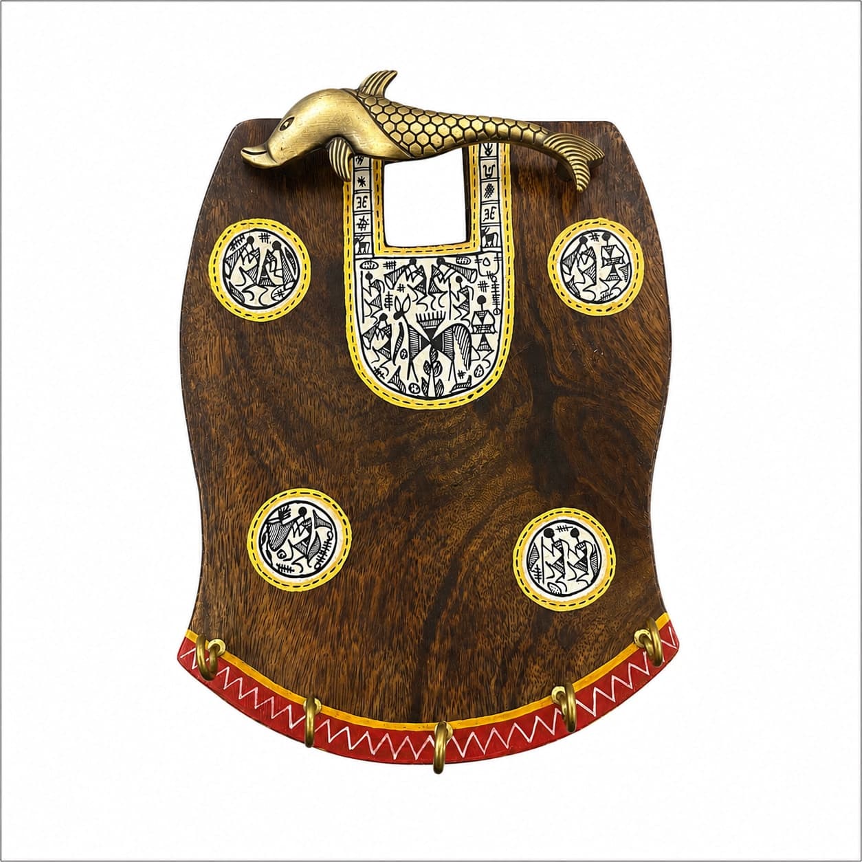Matsya Charm — Hand-Painted Wooden Key Holder With Solid Brass Fish Hook