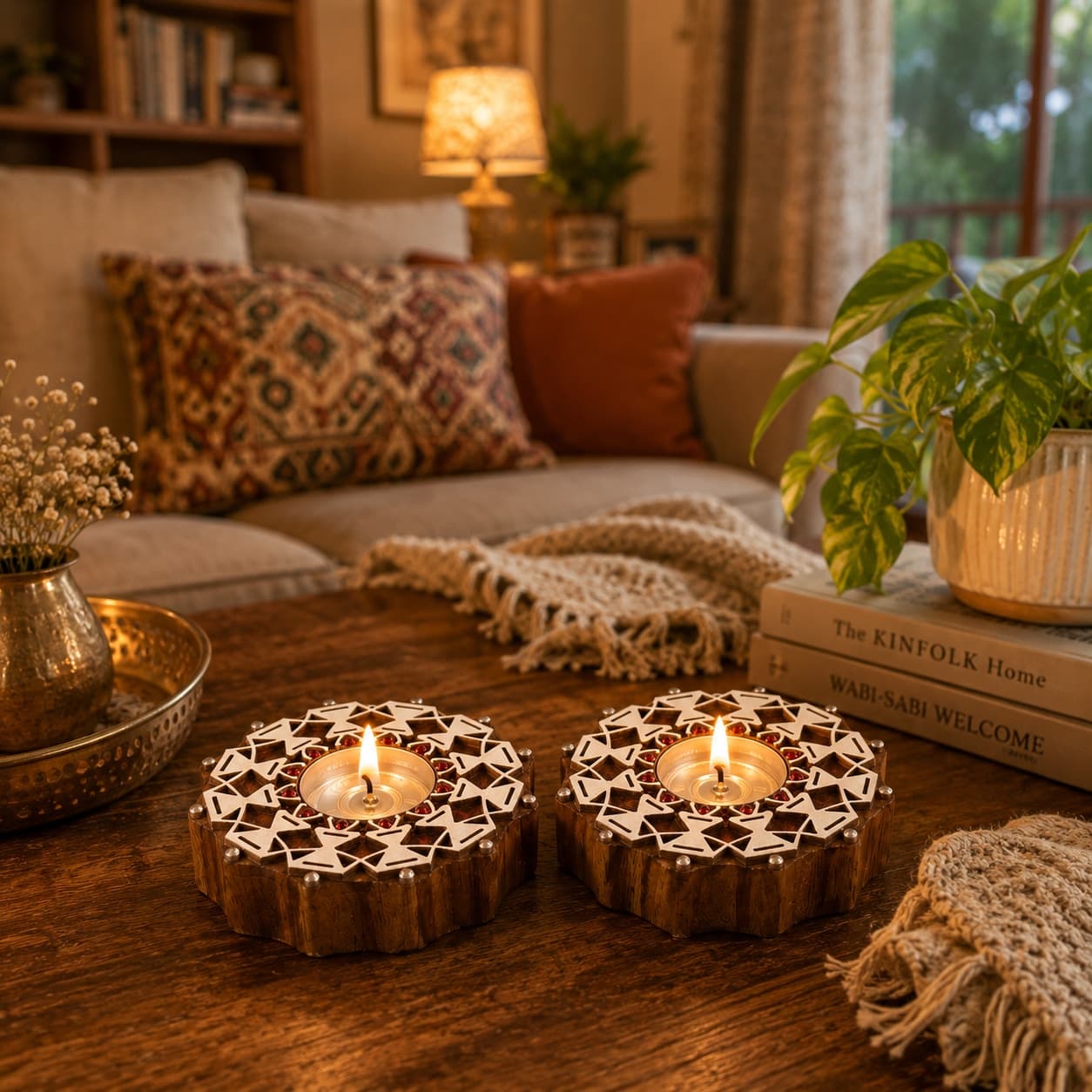 Handcrafted Warli Art Tealight Holders – Set Of 2