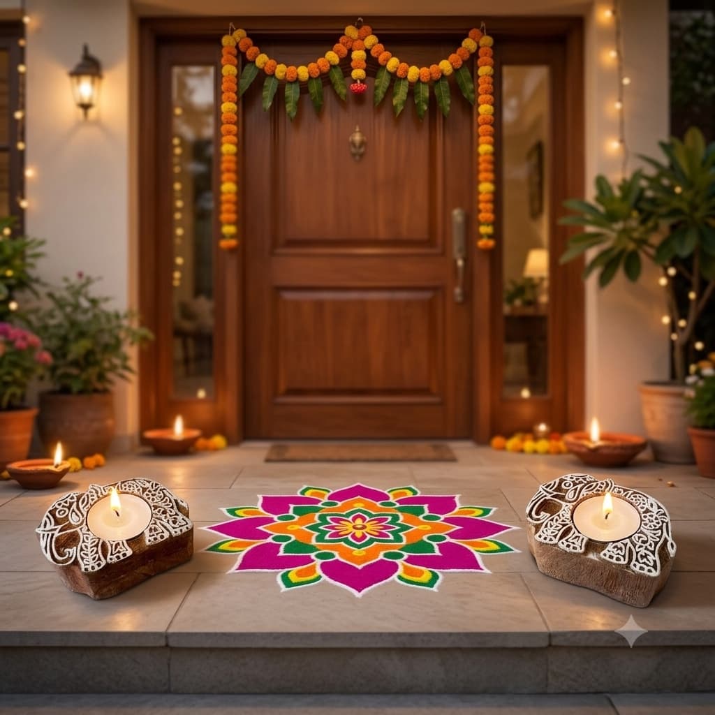 Hand-Carved Wooden Elephant Tealight Candle Holders (Set Of 2) – Rustic Mango Wood Diyas For Diwali, Home Decor & Gifting