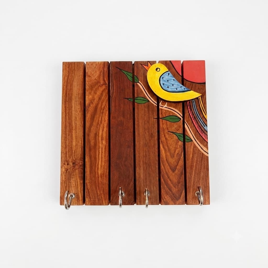The Perch — Hand-Painted Bird Key Holder (4 Hooks)