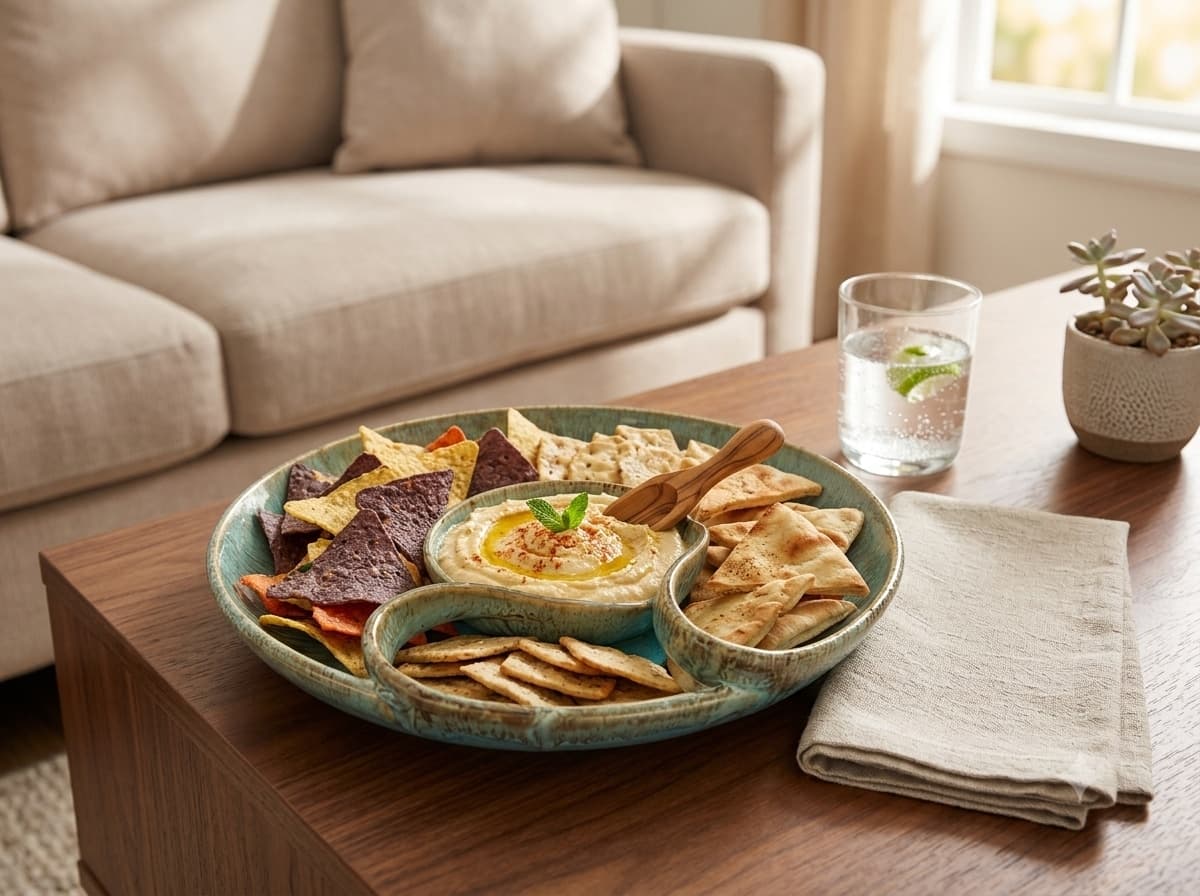 Sagarika Ceramic Chip & Dip Serving Platter – Ocean Blue Reactive Glaze (Attached Bowl)