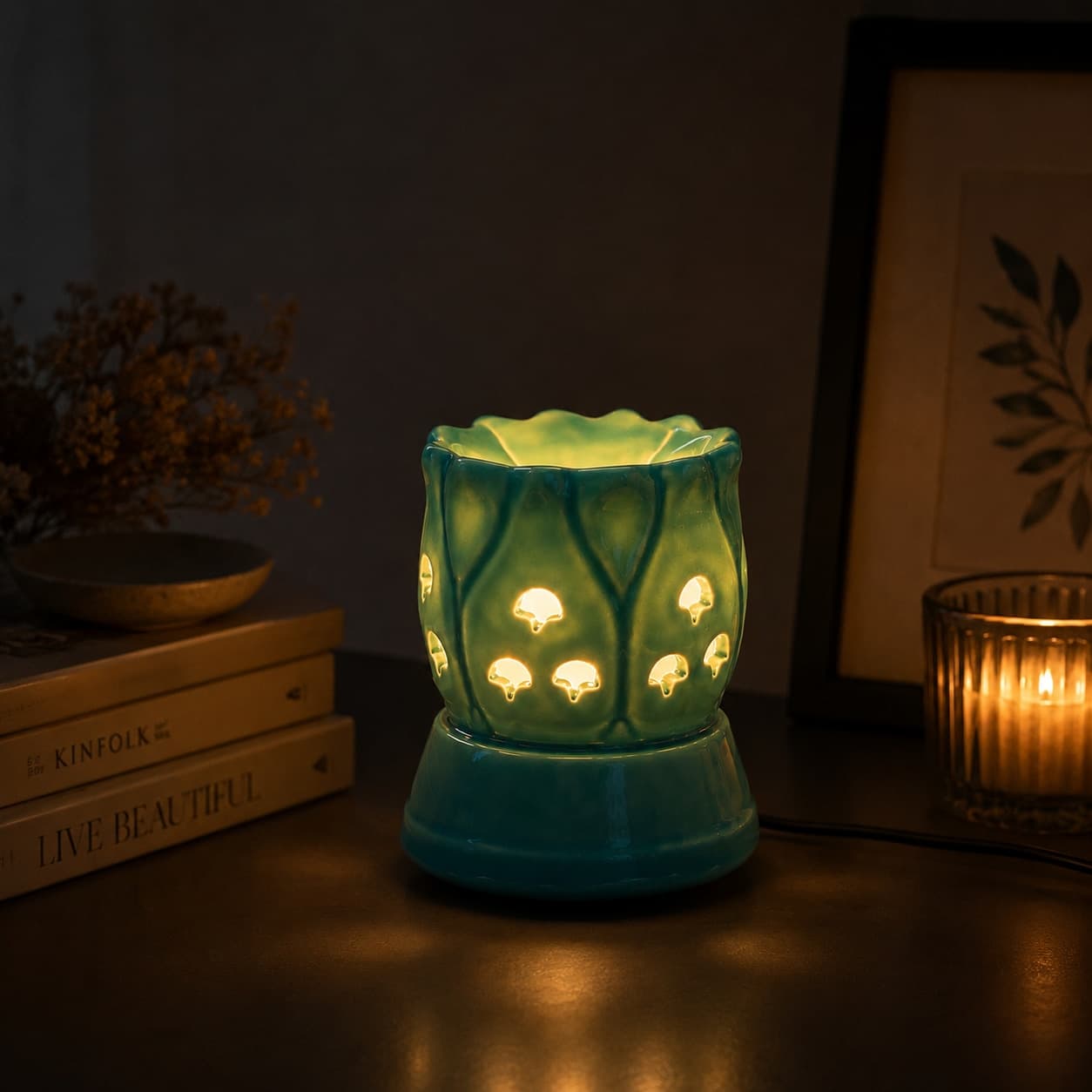 Aromya Ceramic Electric Fragrance Oil Warmer – Turquoise Lotus Diffuser Lamp