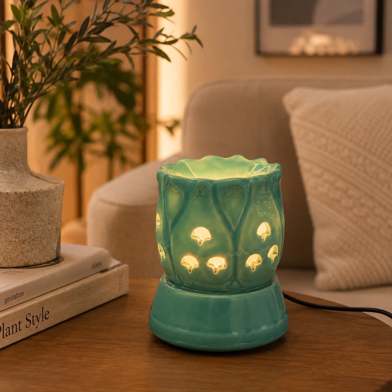 Aromya Ceramic Electric Fragrance Oil Warmer – Turquoise Lotus Diffuser Lamp