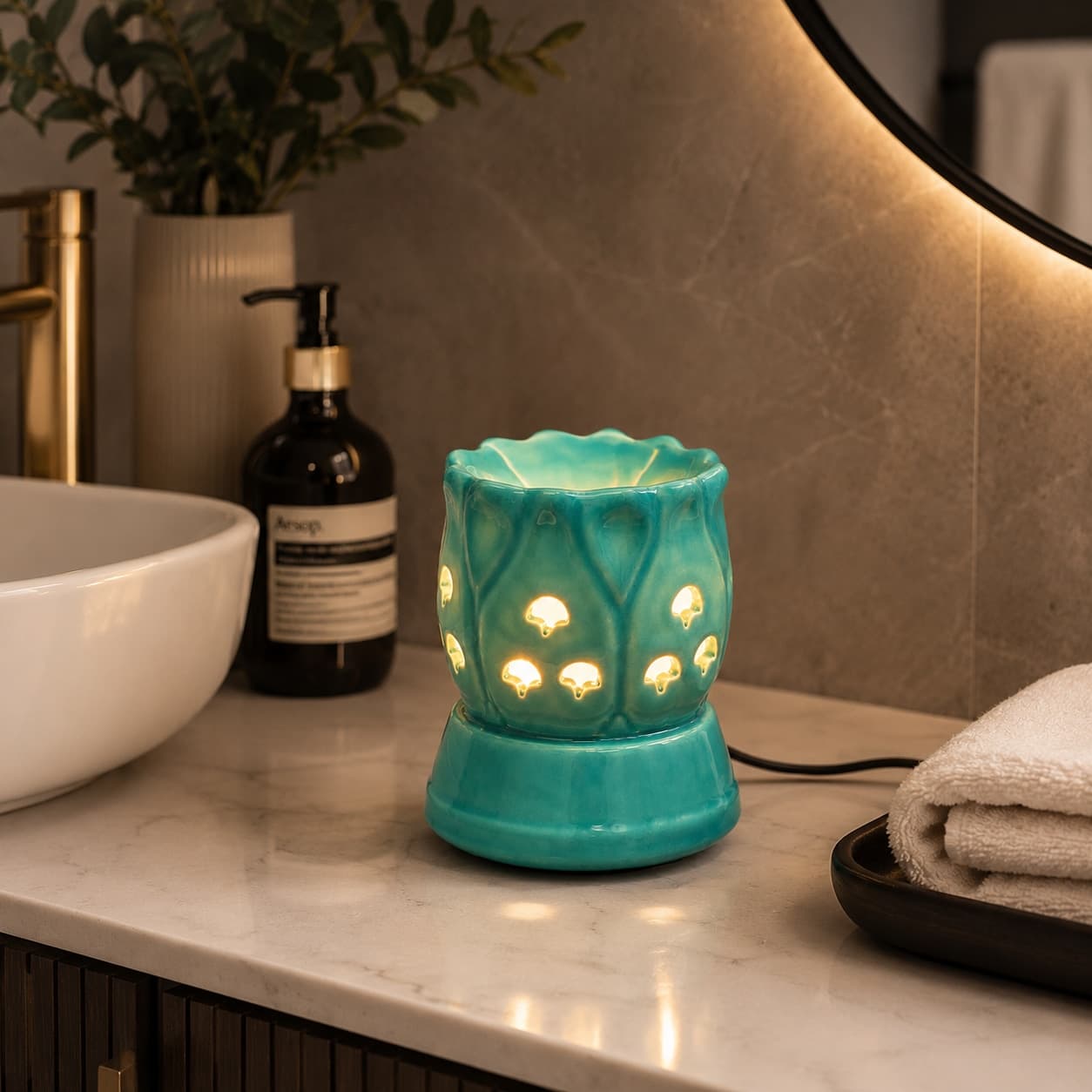 Aromya Ceramic Electric Fragrance Oil Warmer – Turquoise Lotus Diffuser Lamp