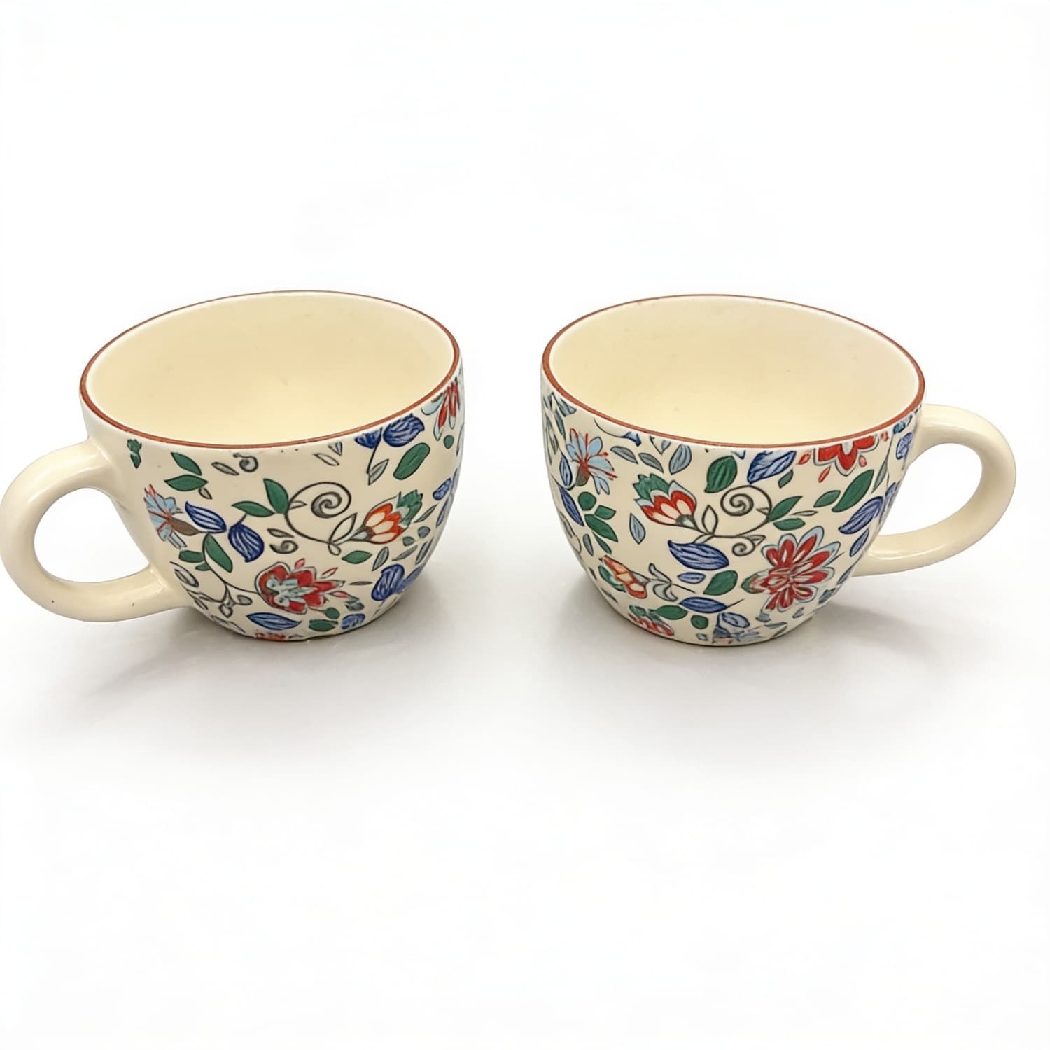 Pushpavali Ceramic Coffee Mugs (Set Of 2) – Floral Print Coffee & Tea Cups For Home, Office & Gifting