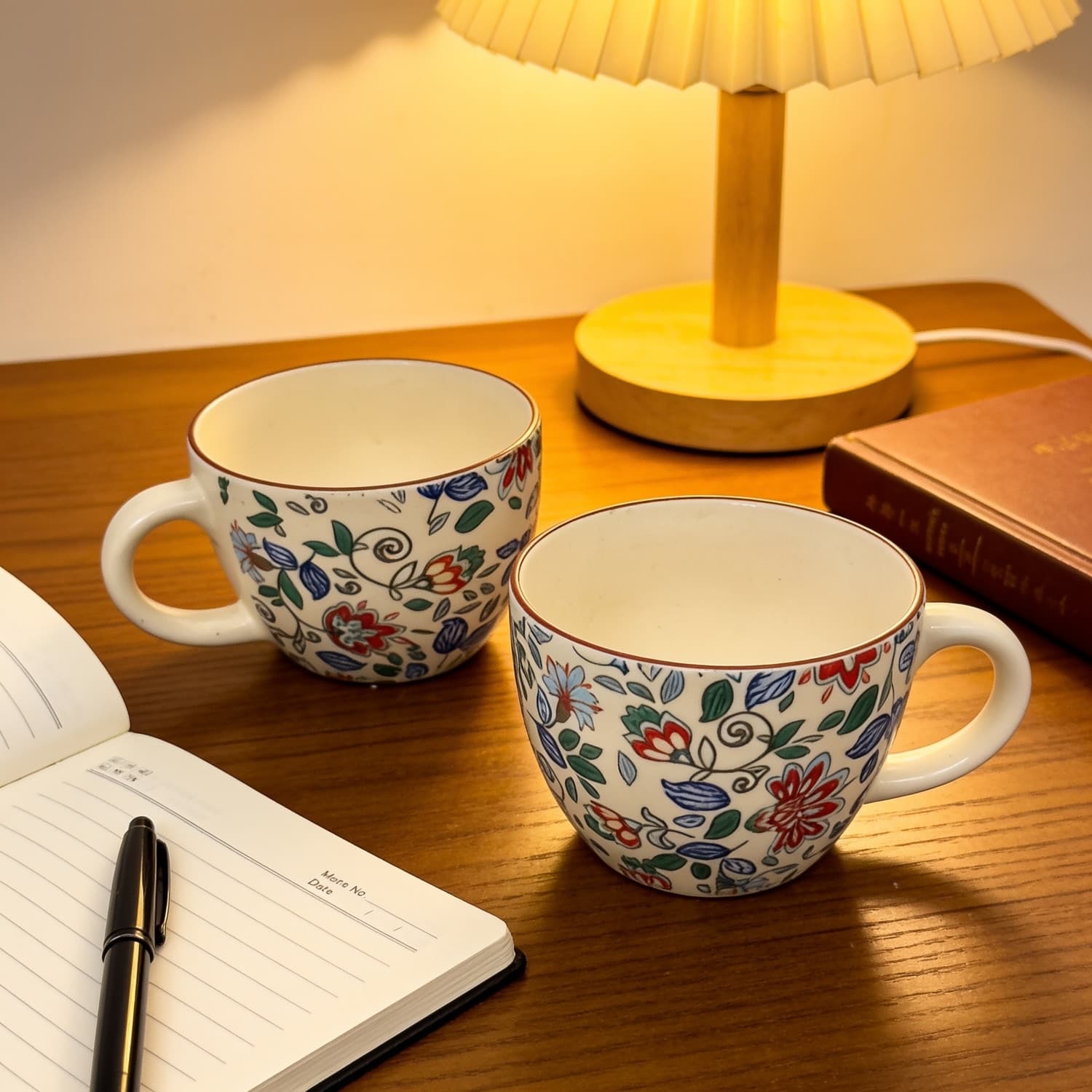 Pushpavali Ceramic Coffee Mugs (Set Of 2) – Floral Print Coffee & Tea Cups For Home, Office & Gifting