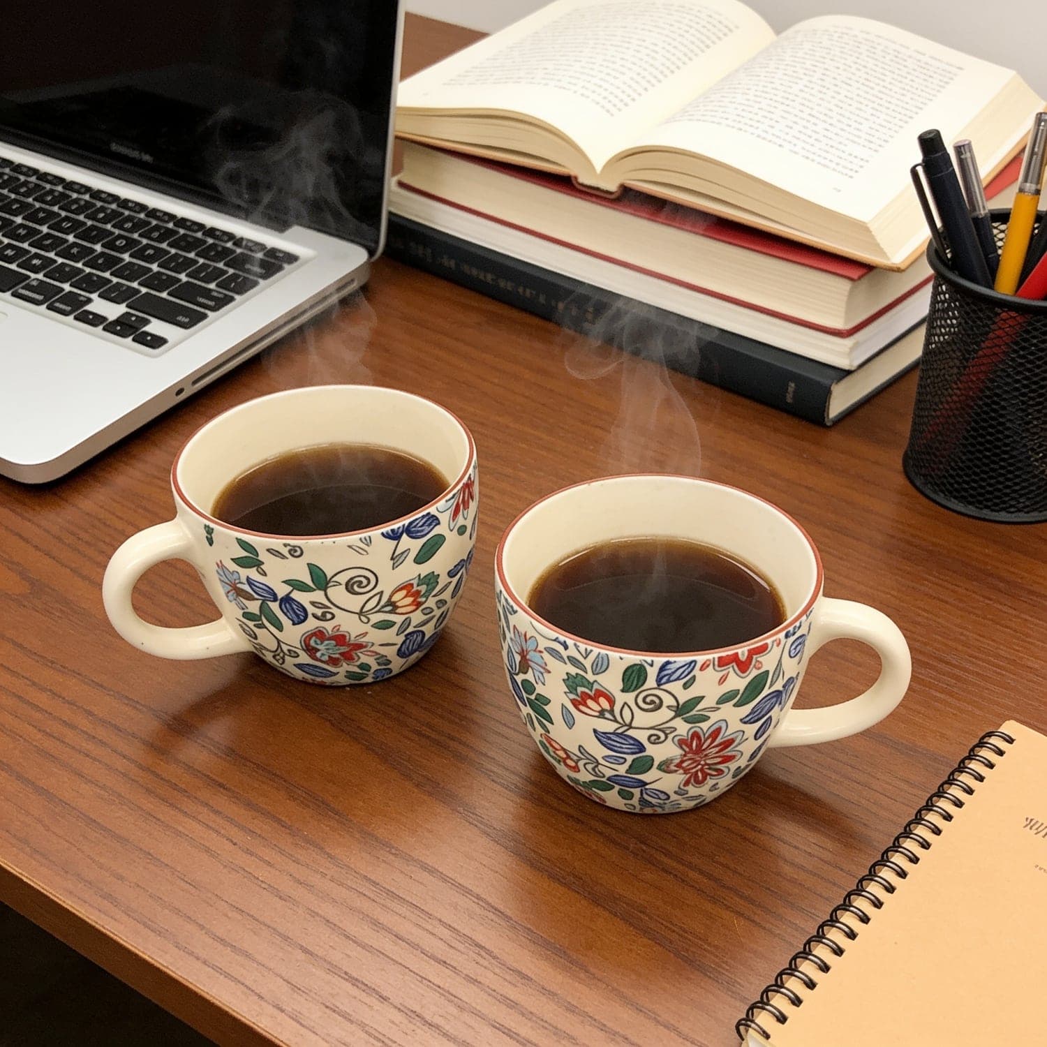 Pushpavali Ceramic Coffee Mugs (Set Of 2) – Floral Print Coffee & Tea Cups For Home, Office & Gifting