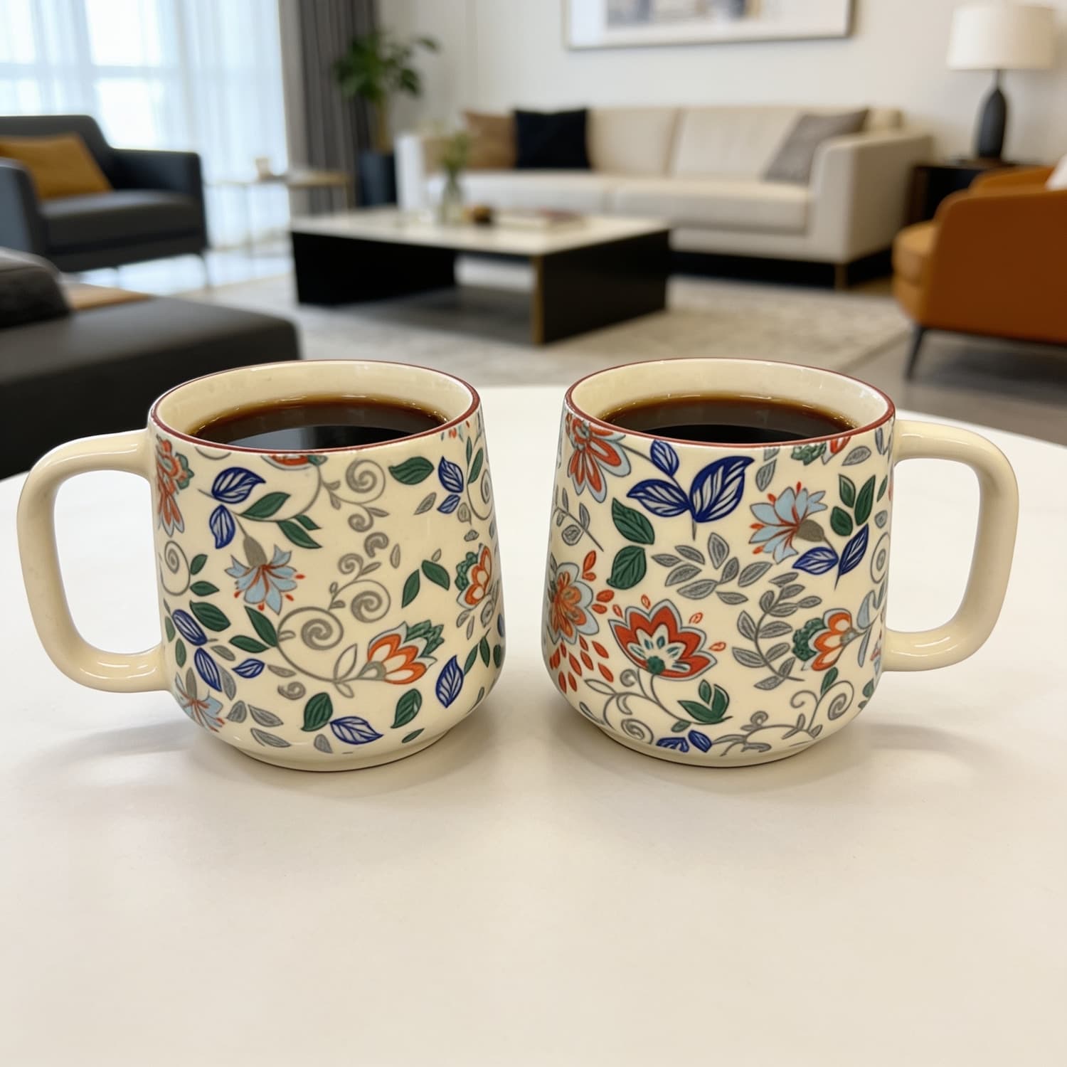 Pushpavali Ceramic Coffee Mugs – Set Of 2 | Tapered, 350ml