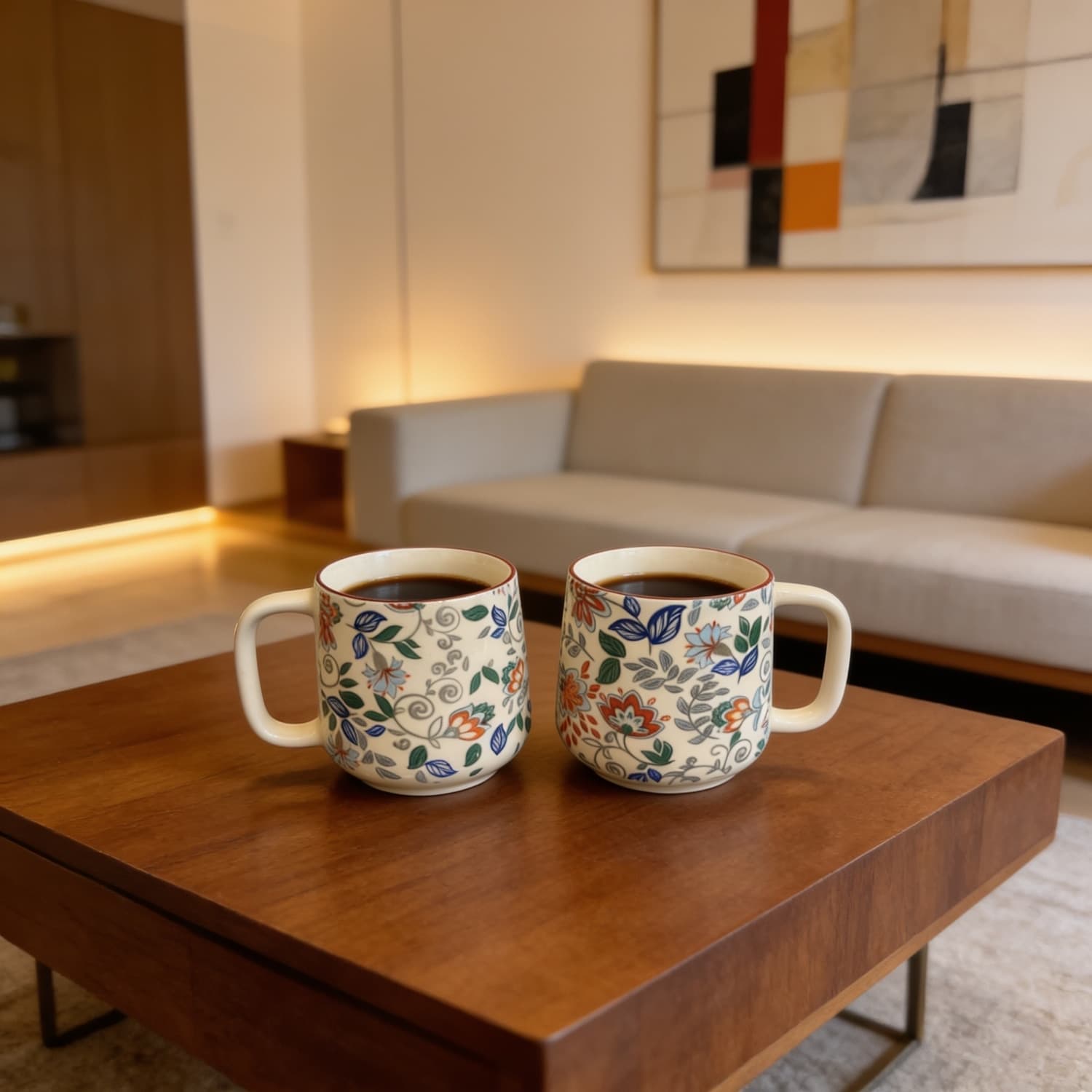 Pushpavali Ceramic Coffee Mugs – Set Of 2 | Tapered, 350ml