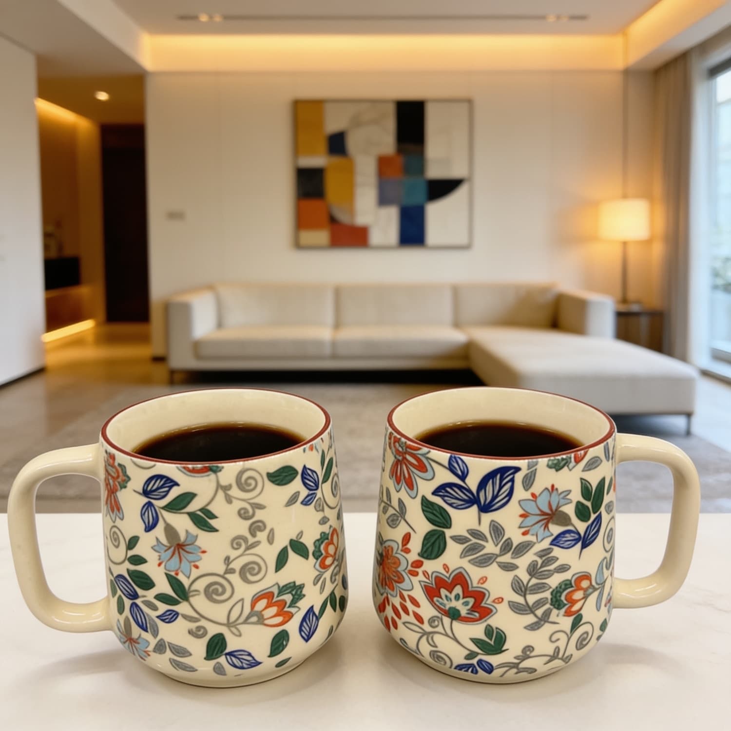 Pushpavali Ceramic Coffee Mugs – Set Of 2 | Tapered, 350ml
