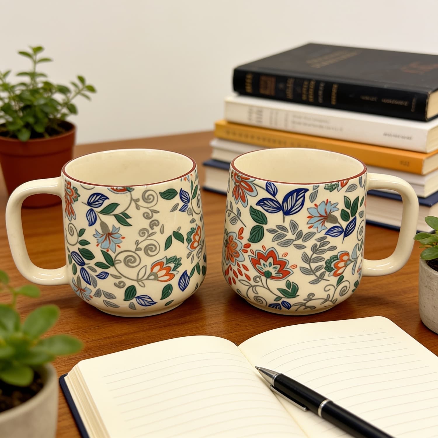 Pushpavali Ceramic Coffee Mugs – Set Of 2 | Tapered, 350ml
