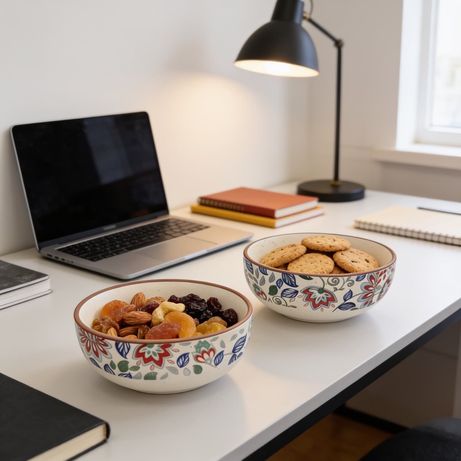 Pushpavali Ceramic Serving Bowls (Set Of 2) – Floral Print Bowls For Snacks, Salad & Everyday Dining