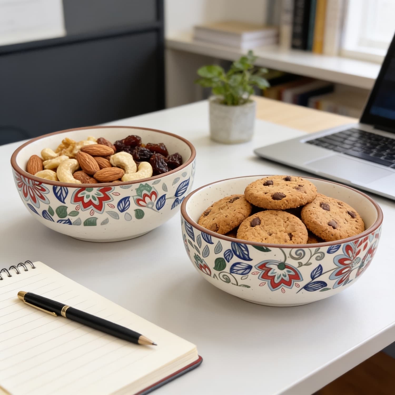 Pushpavali Ceramic Serving Bowls (Set Of 2) – Floral Print Bowls For Snacks, Salad & Everyday Dining