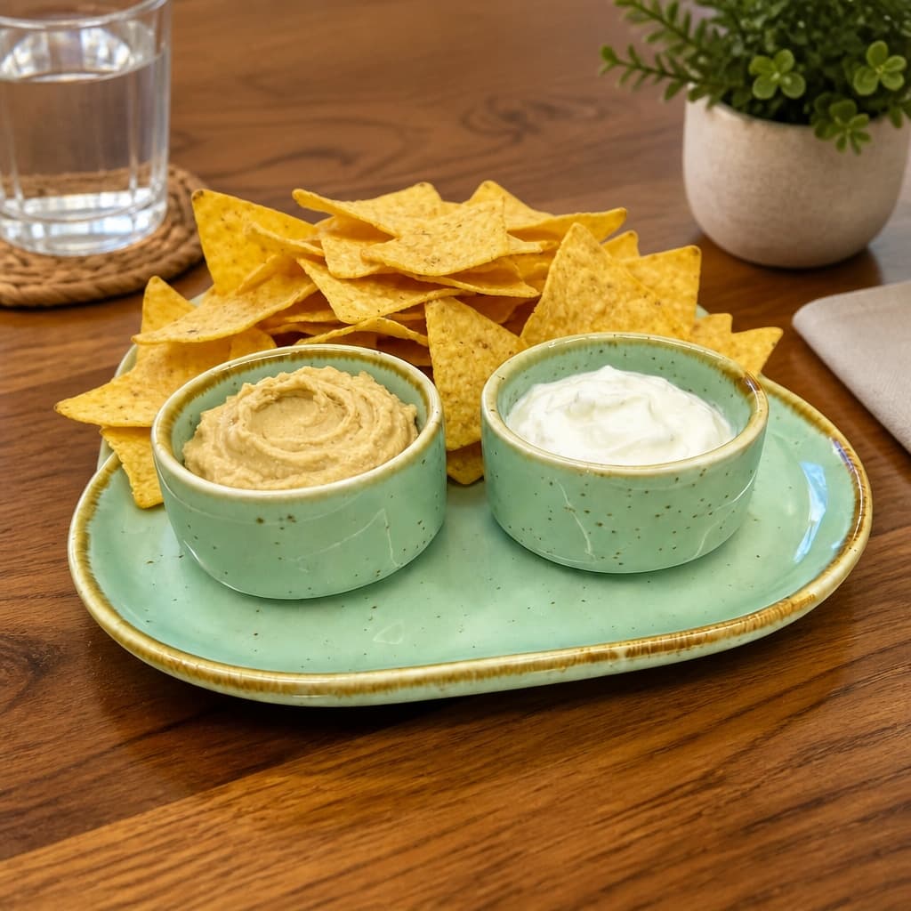 Reactive Glaze Mint-Green Ceramic Mini  Serving Platter With 2 Dip Bowls