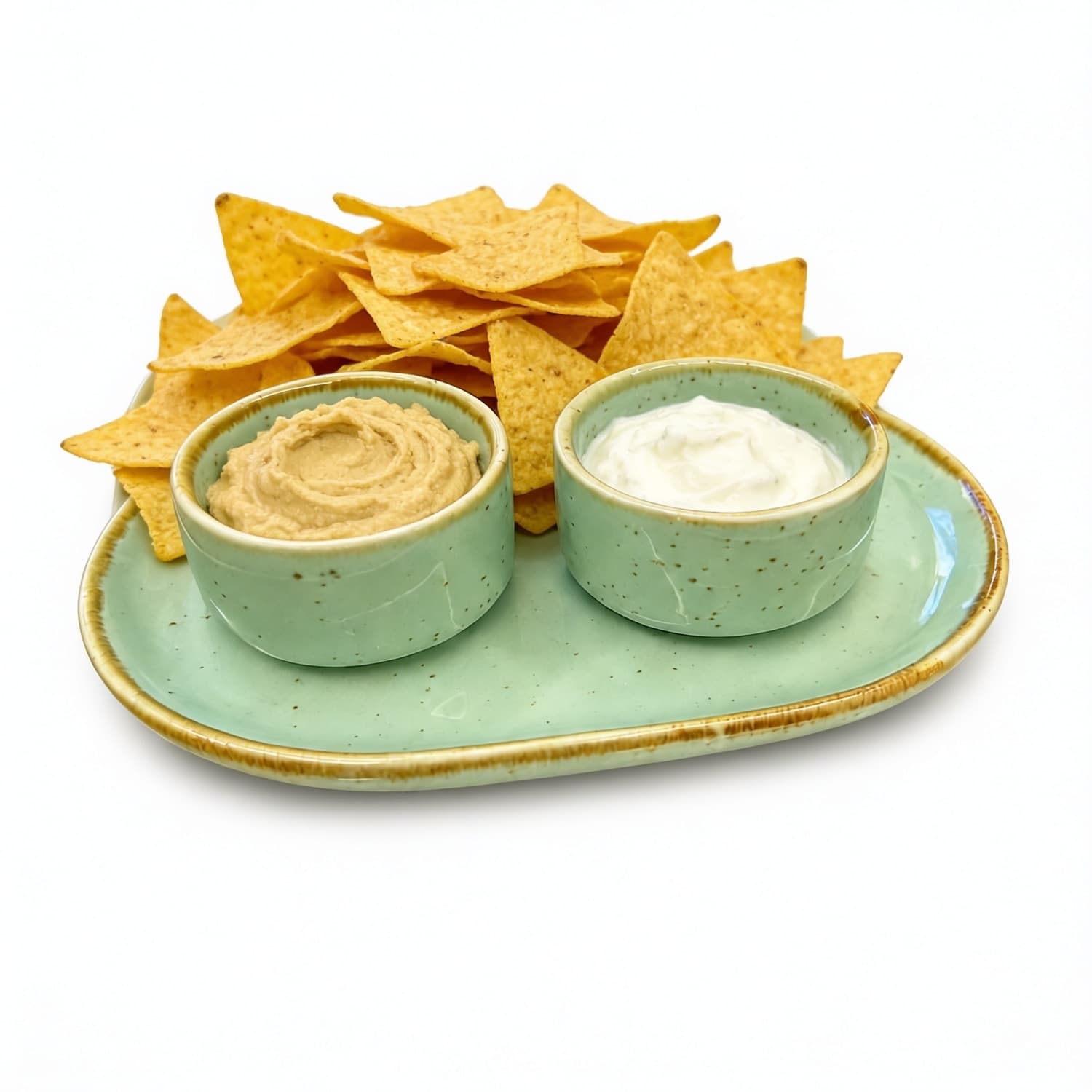 Reactive Glaze Mint-Green Ceramic Mini  Serving Platter With 2 Dip Bowls