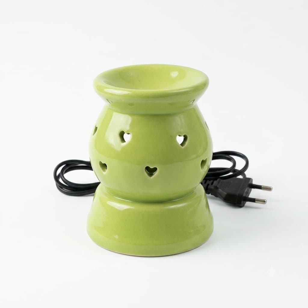Aromya Ceramic Electric Fragrance Oil Warmer – Green Heart-Cutout Diffuser Lamp