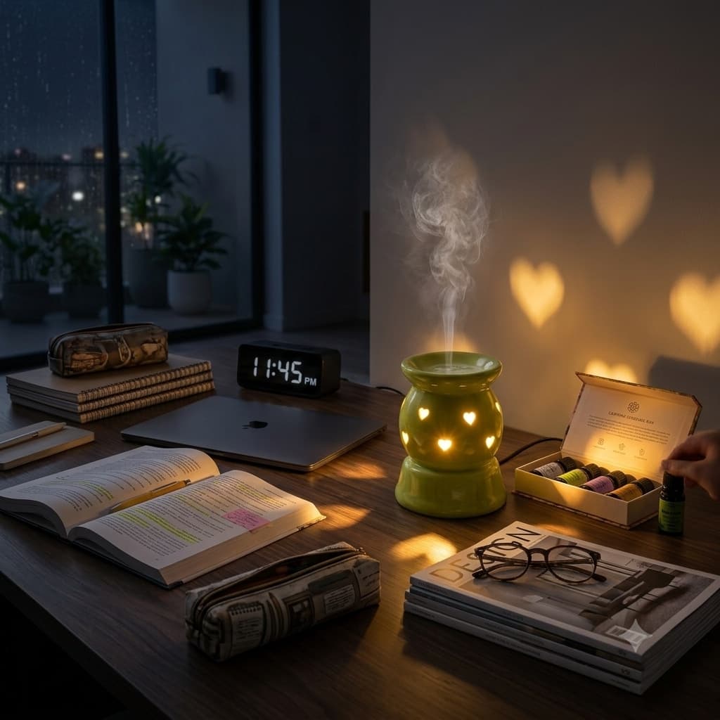 Aromya Ceramic Electric Fragrance Oil Warmer – Green Heart-Cutout Diffuser Lamp