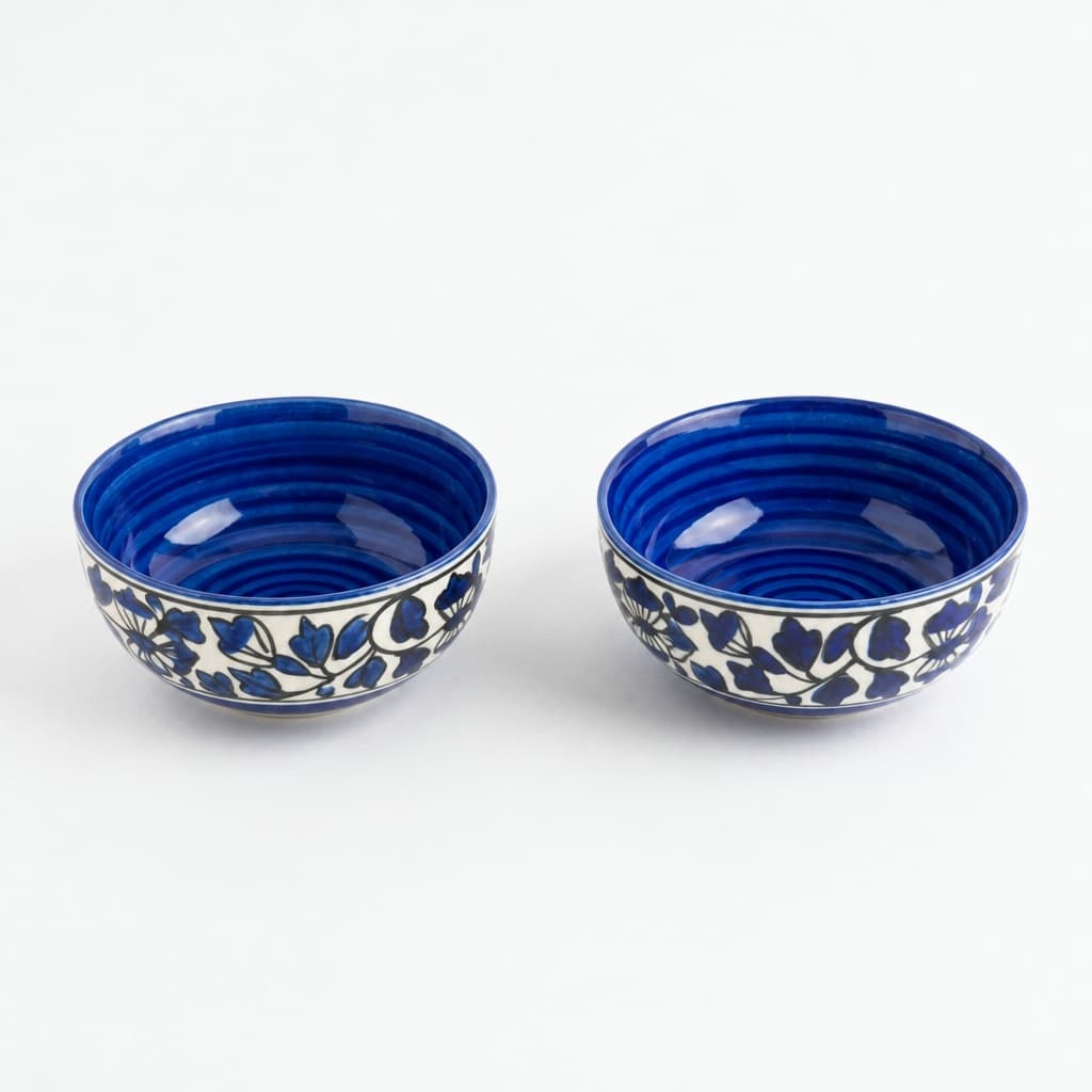 Ceramic Multi-Utility Bowls – Blue Floral Design, Set Of 2 (125ml Each)