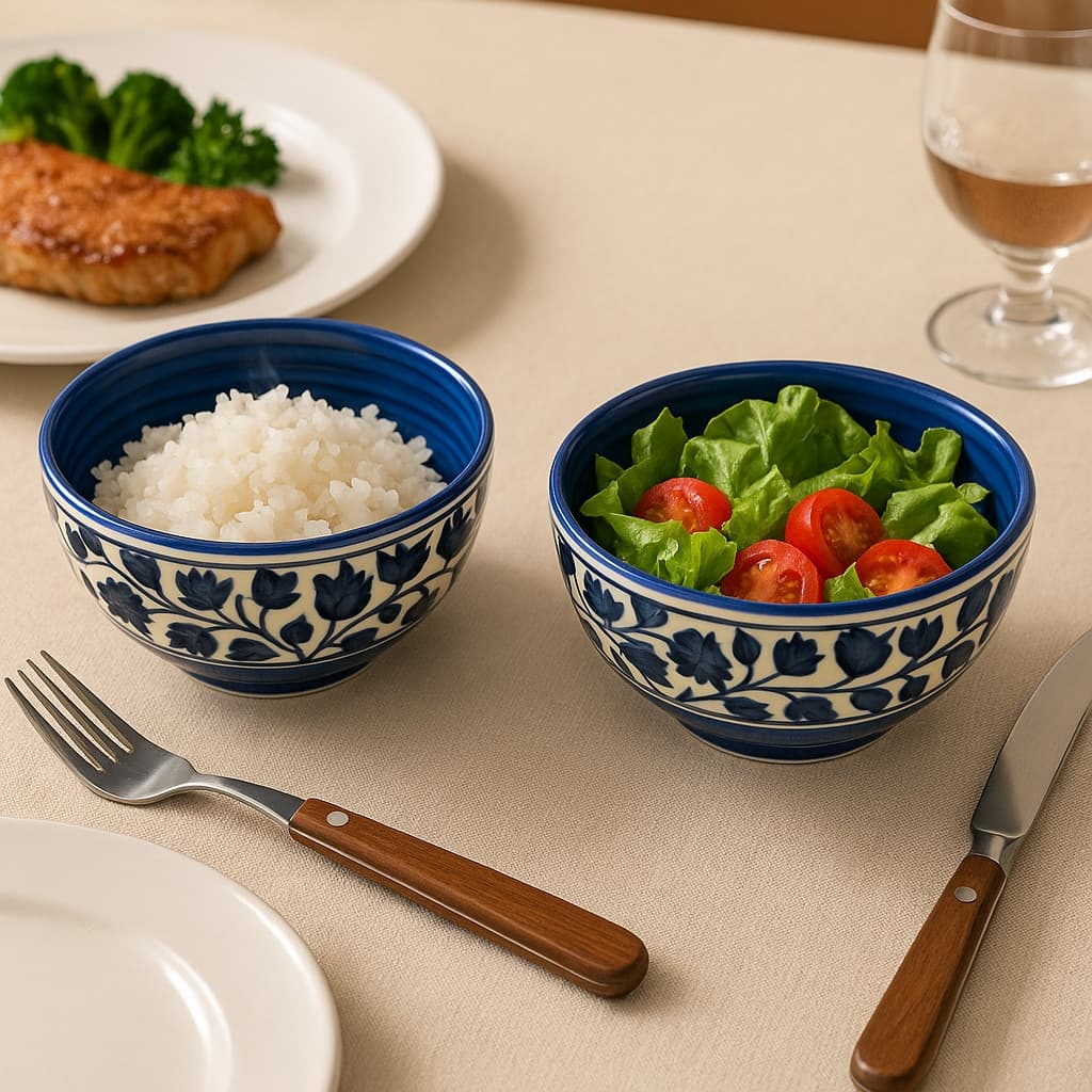 Ceramic Multi-Utility Bowls – Blue Floral Design, Set Of 2 (125ml Each)