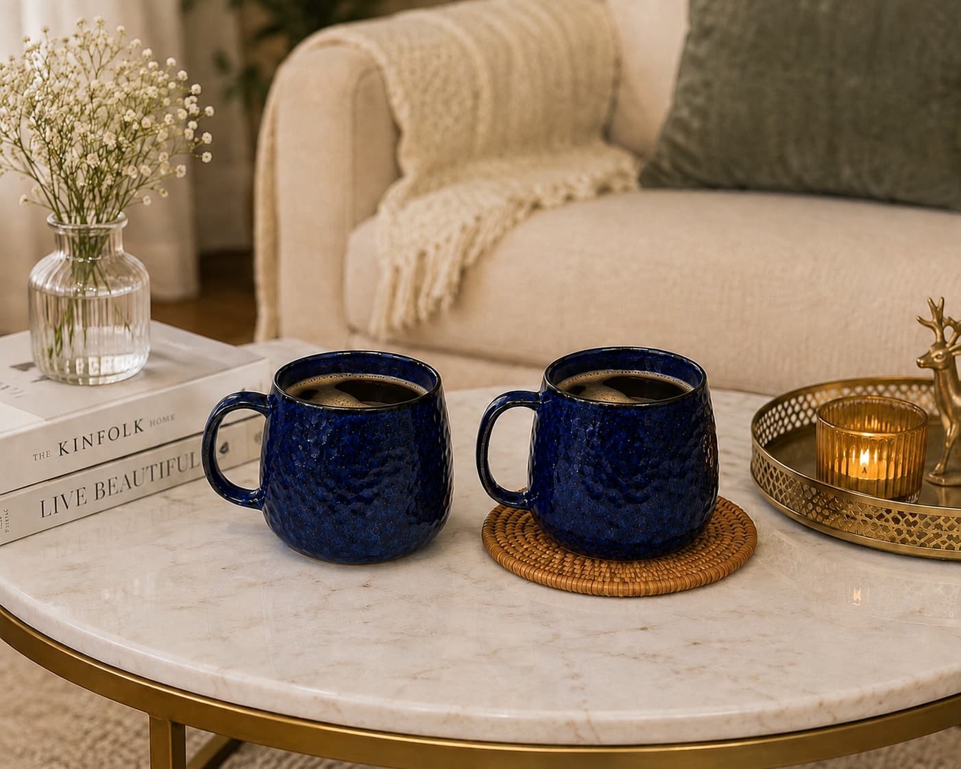 Vyoma Ceramic Coffee Mug Set – Midnight Blue Speckled Glaze, Set Of 2 (300ml Each)