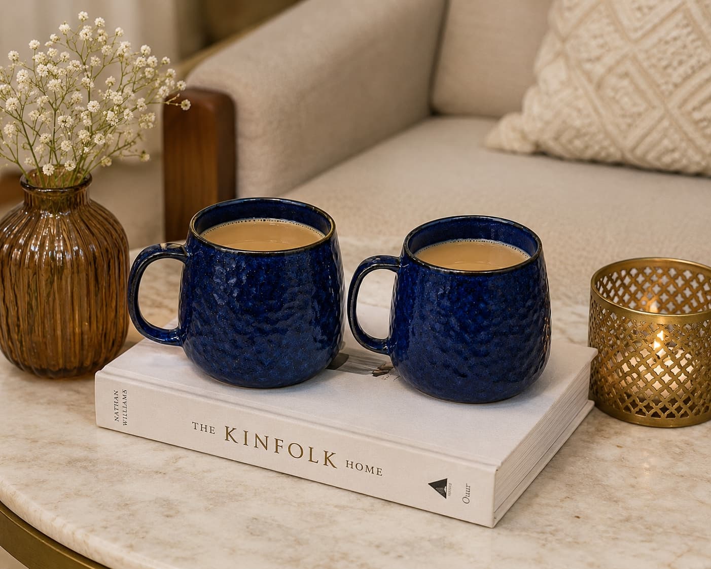 Vyoma Ceramic Coffee Mug Set – Midnight Blue Speckled Glaze, Set Of 2 (300ml Each)