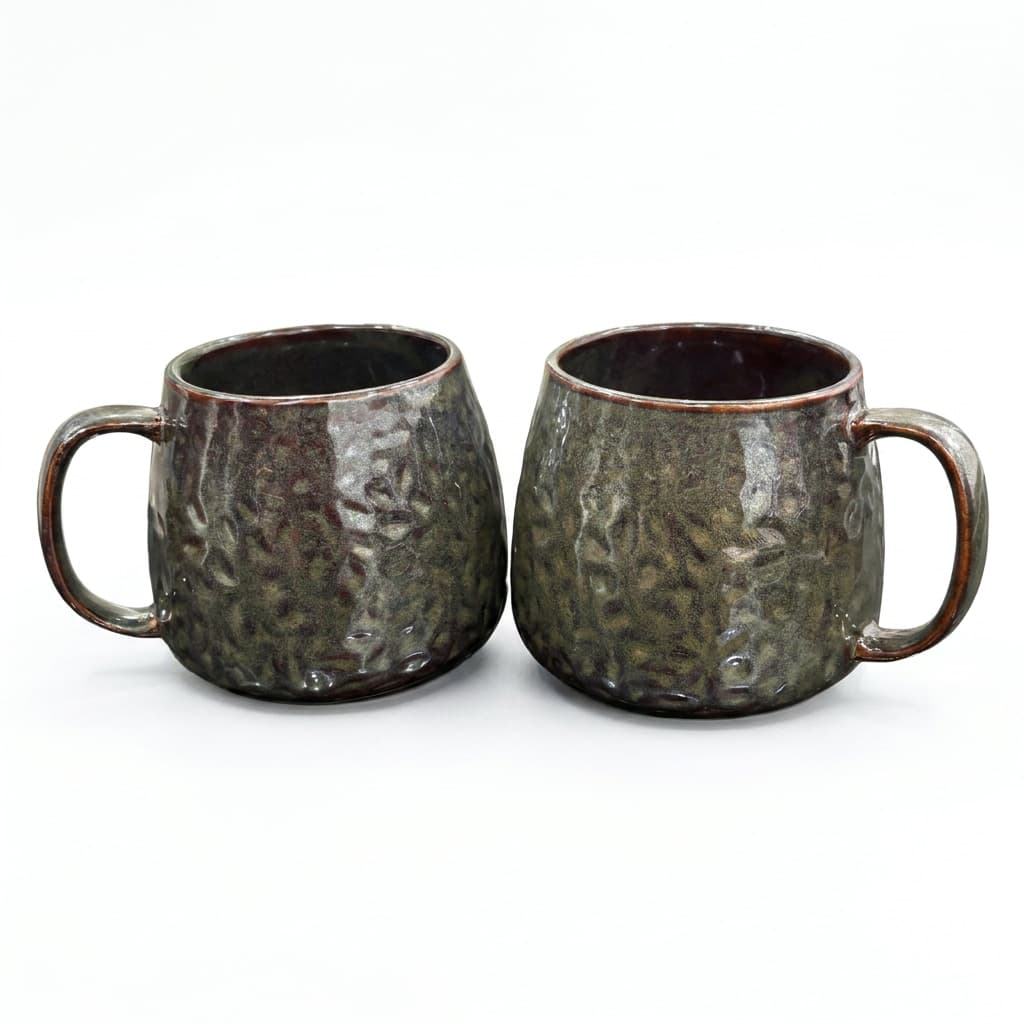 Vyoma Ceramic Coffee Mug Set – Earthy Bronze Textured Glaze, Set Of 2 (300ml Each)
