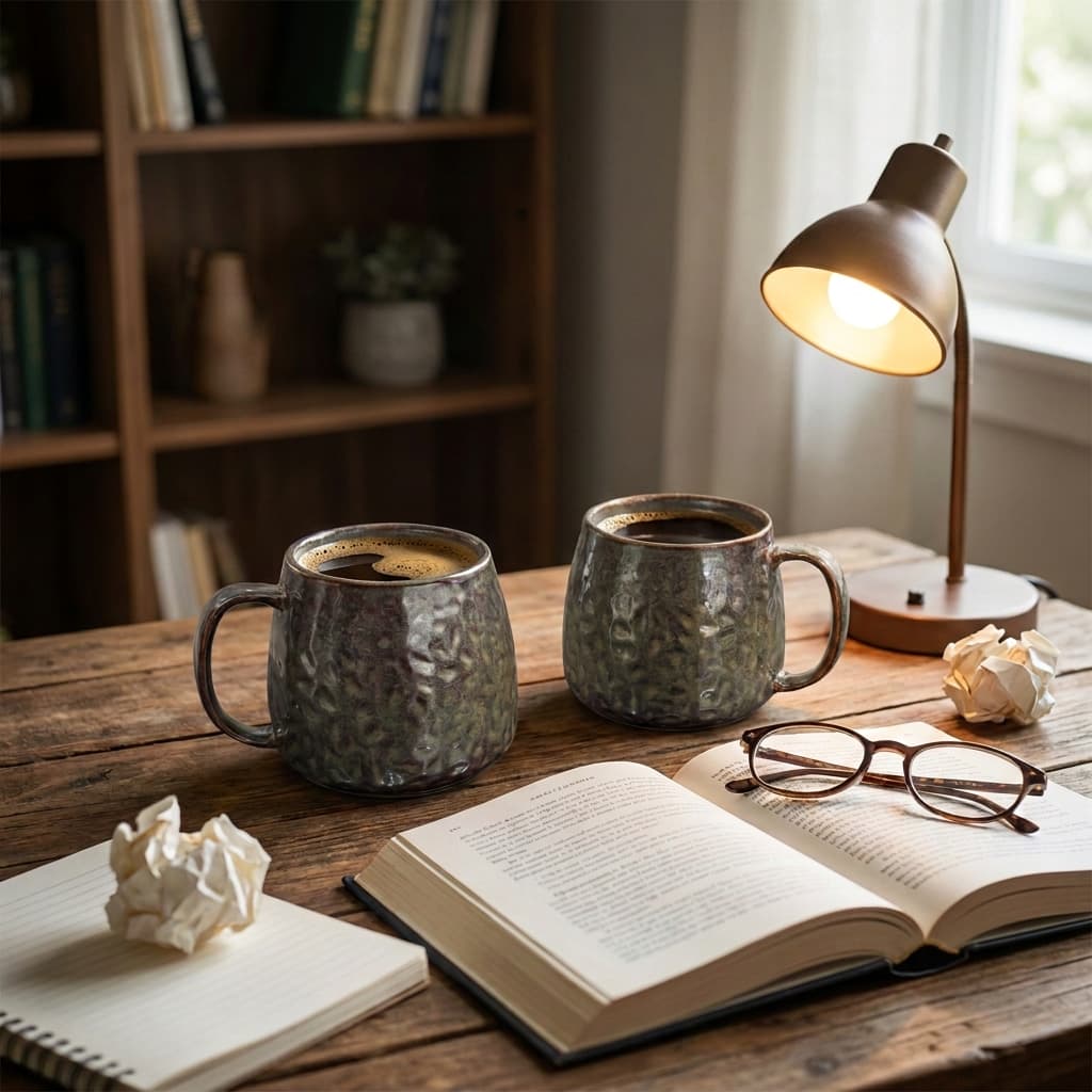 Vyoma Ceramic Coffee Mug Set – Earthy Bronze Textured Glaze, Set Of 2 (300ml Each)